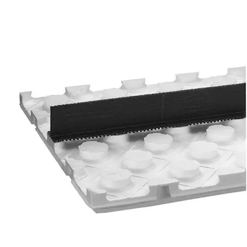 Dehnfugenprofil in Schwarz und Weiß, verwendet zur Erstellung von Bewegungsfugen. Sichtbare Struktur mit genoppter Oberfläche. Produkt von Daikin.